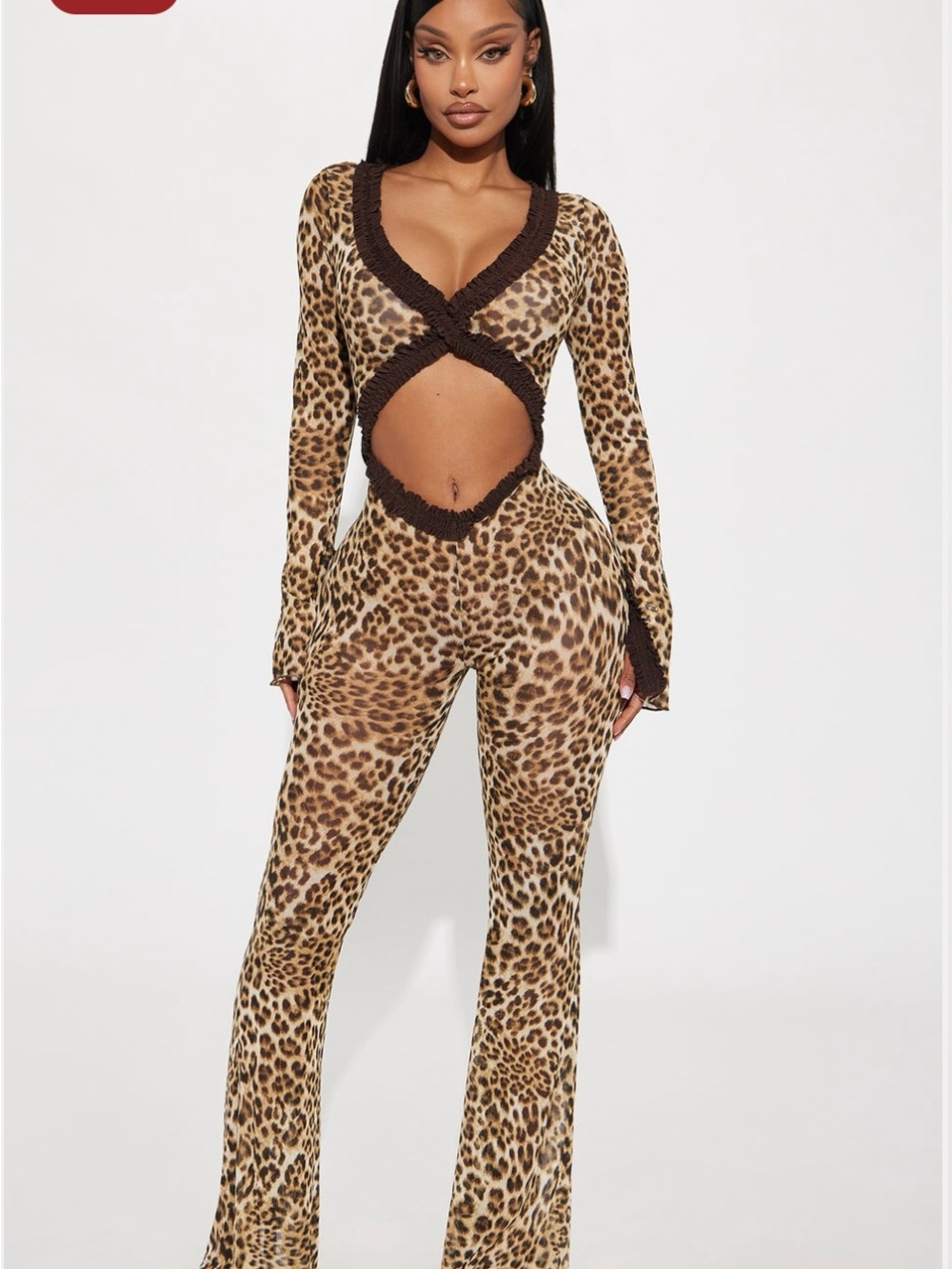Fashion Nova Leopard Cutout Jumpsuit - Brown/Cream